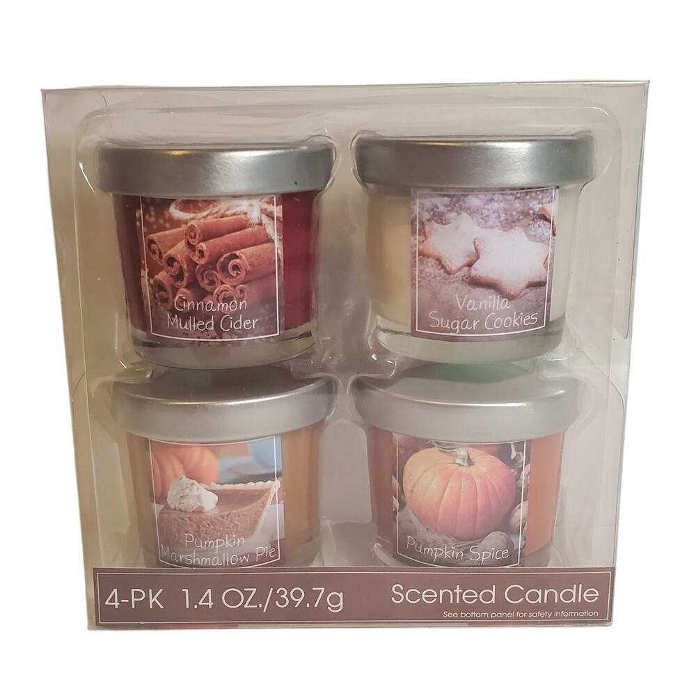 Candle 4 Pack - 1.4oz each - Cinnamon Cider, Vanilla, Pumpkin Spice,